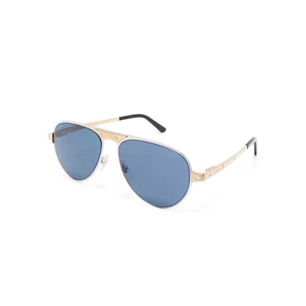 Cartier CT0533S-003 Sunglasses Silver Gold Blue Metal